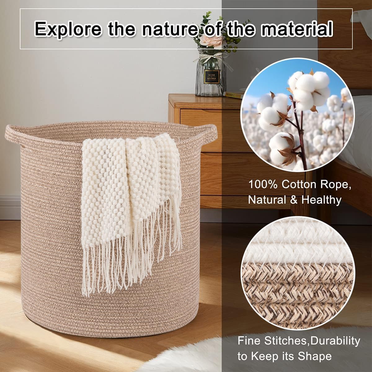 OIAHOMY 80L Laundry Hamper, Storage Basket with Handles, Laundry Basket For Toys, Pillows, Blankets,Clothes-20x18in-Brown