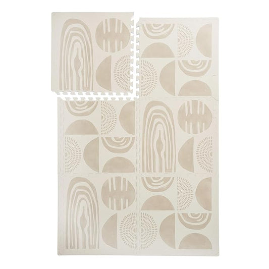 Premium Exercise & Baby Foam Play Mats - Stylish & Large Non-Toxic Odorless Floor Mat - 6 Tiles - Spacious 6ft x 4ft - Peel-Resistant Reinforced Ver.- Soft Thick, Waterproof - Desert Sand