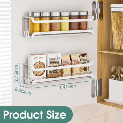 LUCYCAZ 4 Pack Wall Mounted Spice Rack with 16 Hooks, Spice Organizer Shelf for Stove Cabinet Pantry Door,Screw or Adhesive Spice Shelf Hanging Wall Spice Rack in Kitchen and RV (White, 4 PACK)