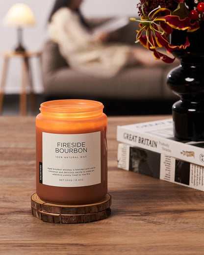 M&SENSE Fireside Bourbon Candles Strong Scented, 2 Wick Jar Candle 19.4oz 110 Hour Long Lasting, Organic Natural Soy Wax Candle for Bedroom Kitchen Home Decor, Warm Housewarming Gifts for Men Women