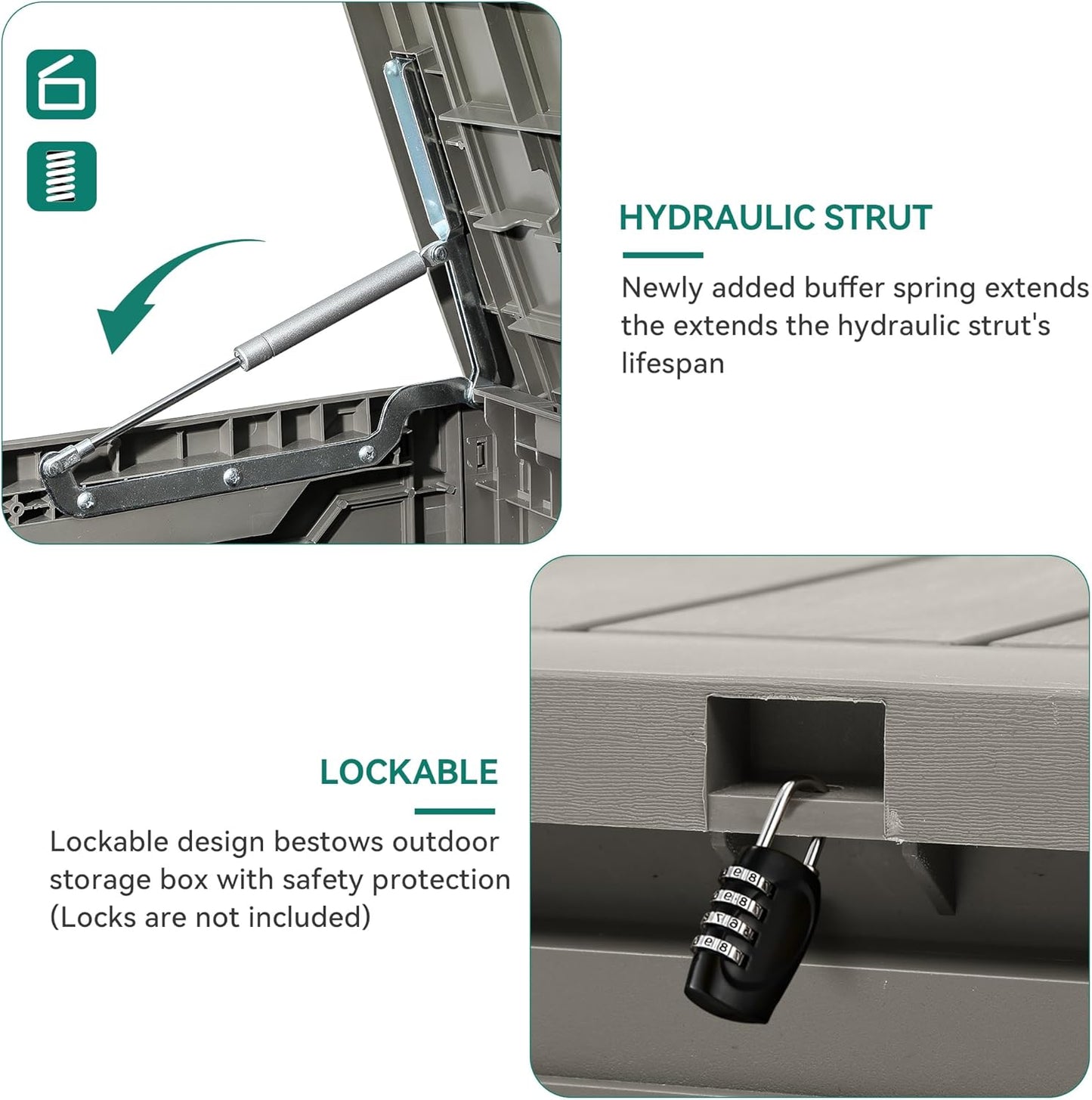 YITAHOME 100 Gallon Outdoor Storage Box, Large Water Resistant Resin Deck Box, Indoor Outdoor Lockable Storage Container for Patio, Garden, Cushions, Tools, Equipment (Taupe)