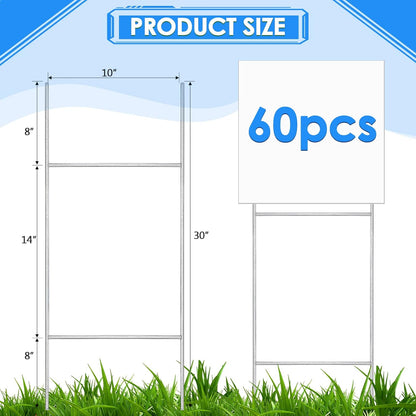 60 Pcs H Stakes for Yard Signs 30'' x 10'' Metal Heavy Duty H Frame Wire Stakes Weatherproof Metal Holder for 4mm 5mm Corrugated Signs Advertising Board Guidepost Yard Halloween Decor