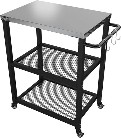 NUUK Three-Shelf Rolling Outdoor Dining Cart Table, 16" x 24" Stainless Steel Commercial Multifunctional Kitchen Food Prep Worktable on Wheels