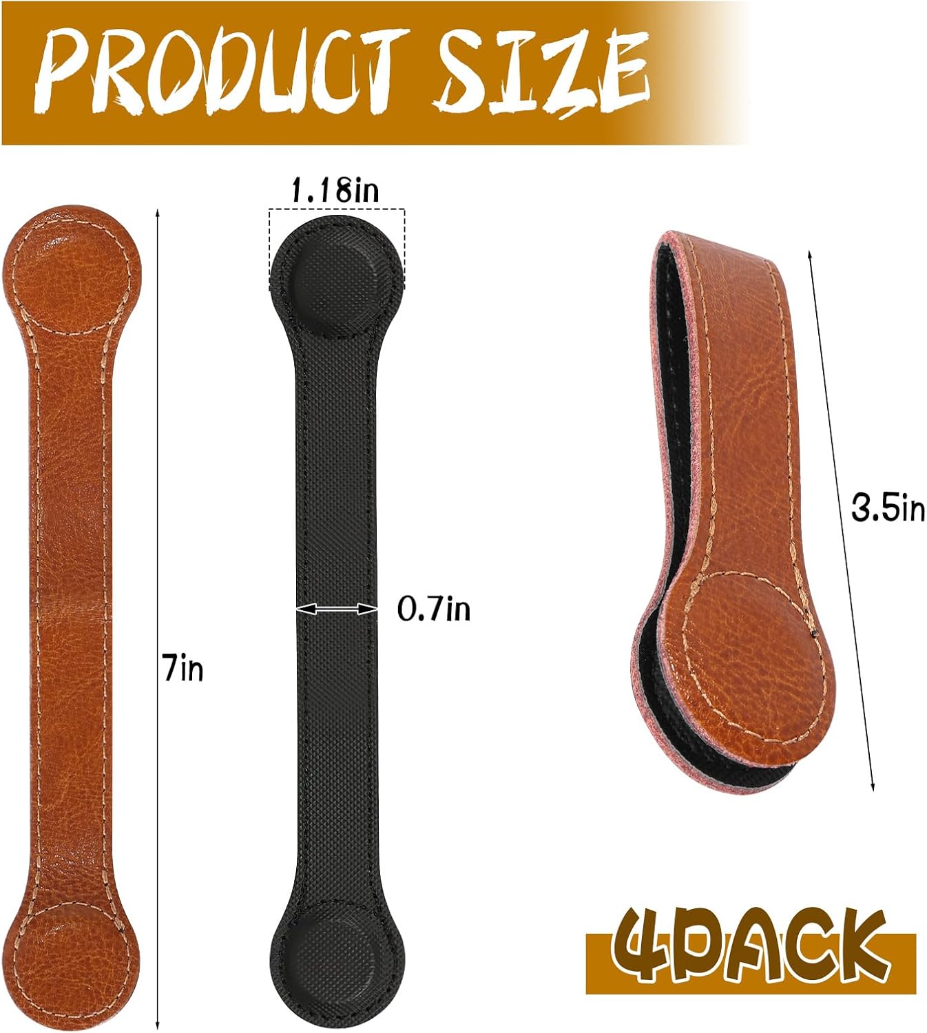 4 PCS Genuine Leather Towel Clips for Kitchen, Magnetic Hand Clips, Towel Holder with Magnet for Rods and Racks, Bathroom Accessory (Light Brown)