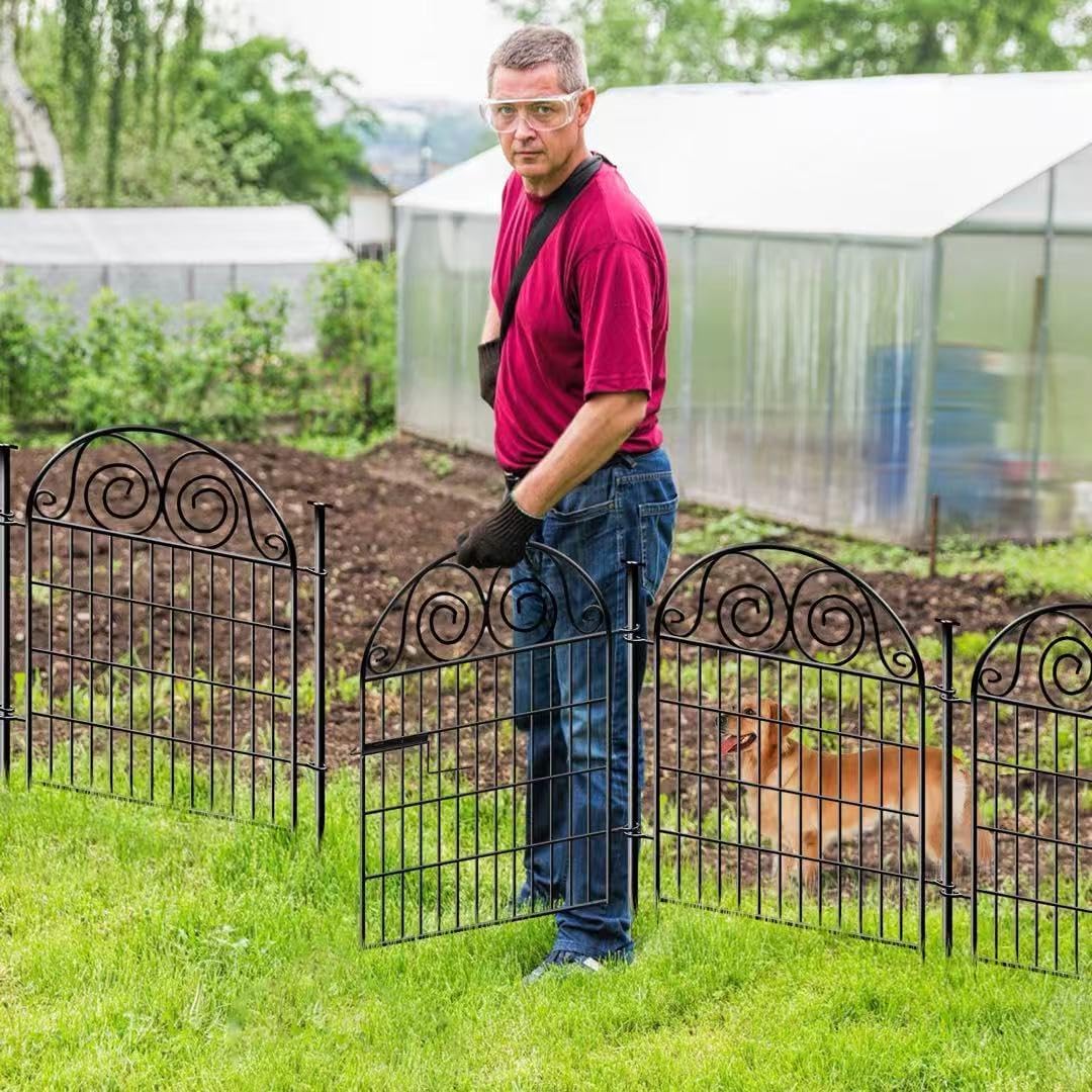 Tall Garden Fence with Gate, 32 Inch(H) 24 Panels Total Length 52.5 Ft Dog Fence Outdoor, Decorative Fence for Garden,Metal Temporary Fencing│Patented