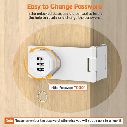 90 Degree 3-Digit Combination Cabinet Lock, Zinc Alloy Keyless Folding Hasp Lock Latch, Password Security Rotary Door Latch for Office File Cabinet, Drawer, Locker, Cupboard (2, White)