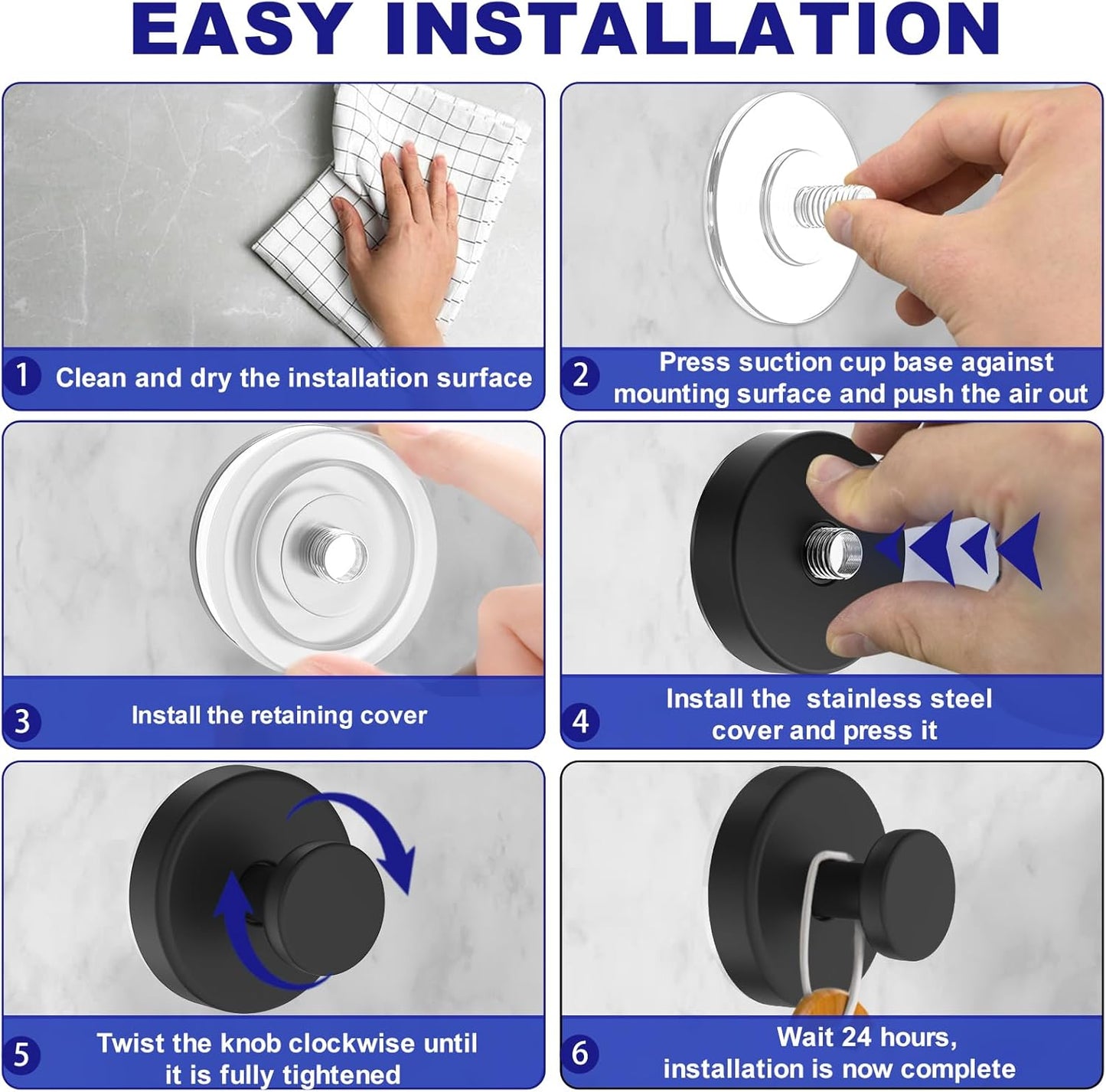 Suction Cup Hooks for Shower, Removable Towel Hooks for Bathroom Window Glass Door Wall, Bath Robe Looafh Hook for Hanging - 4 Pack, Black