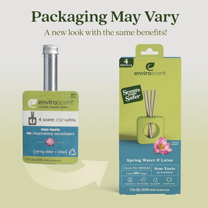 Enviroscent Non-Toxic Air Freshener for Home (Spring Water & Lotus) Essential Oil Diffuser | Home Fragrance Last Over 30 Days | 8 Scent Stix Refills