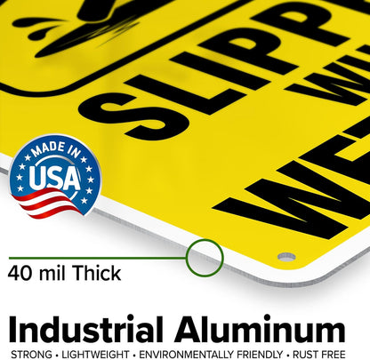 Caution Slippery When Wet Sign or ICY Sign, 10"x14" 0.40 Aluminum, Fade Resistance, Indoor/Outdoor Use, USA MADE By My Sign Center