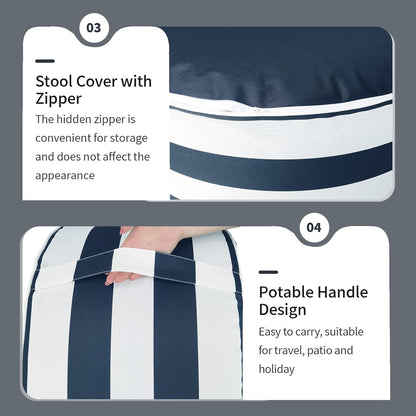 Inflatable Ottoman Stool D21 xH9 for Outdoor/Indoor Use, Water Repellent Patio Foot Rest Stool with Portable Handle,Round Pouf Ottoman Suitable for Garden,Deck and Camping - Cabana Navy