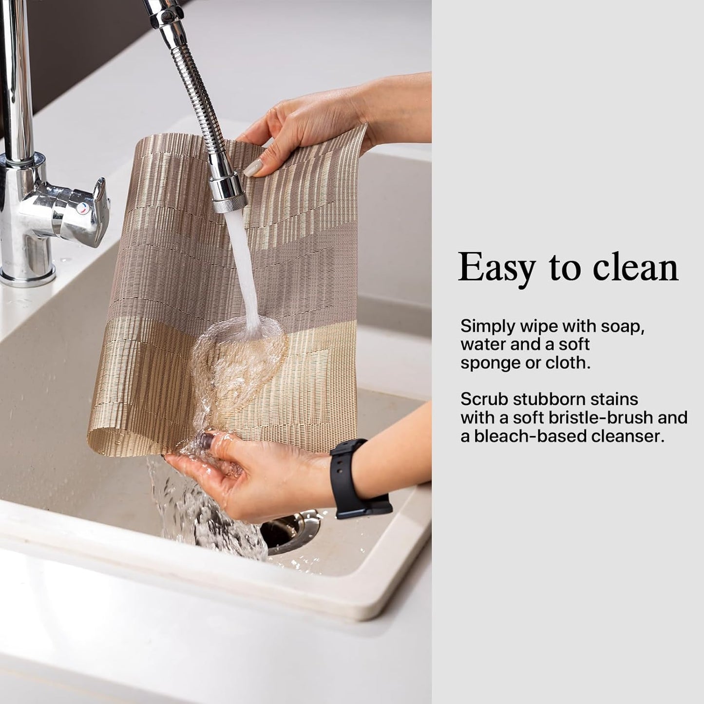 Placemats Set of 8 - Easy Clean Woven Vinyl Placemats for Dining Table, Indoor/Outdoor Place Mats, Washable PVC Table Mats （Gold Dune）