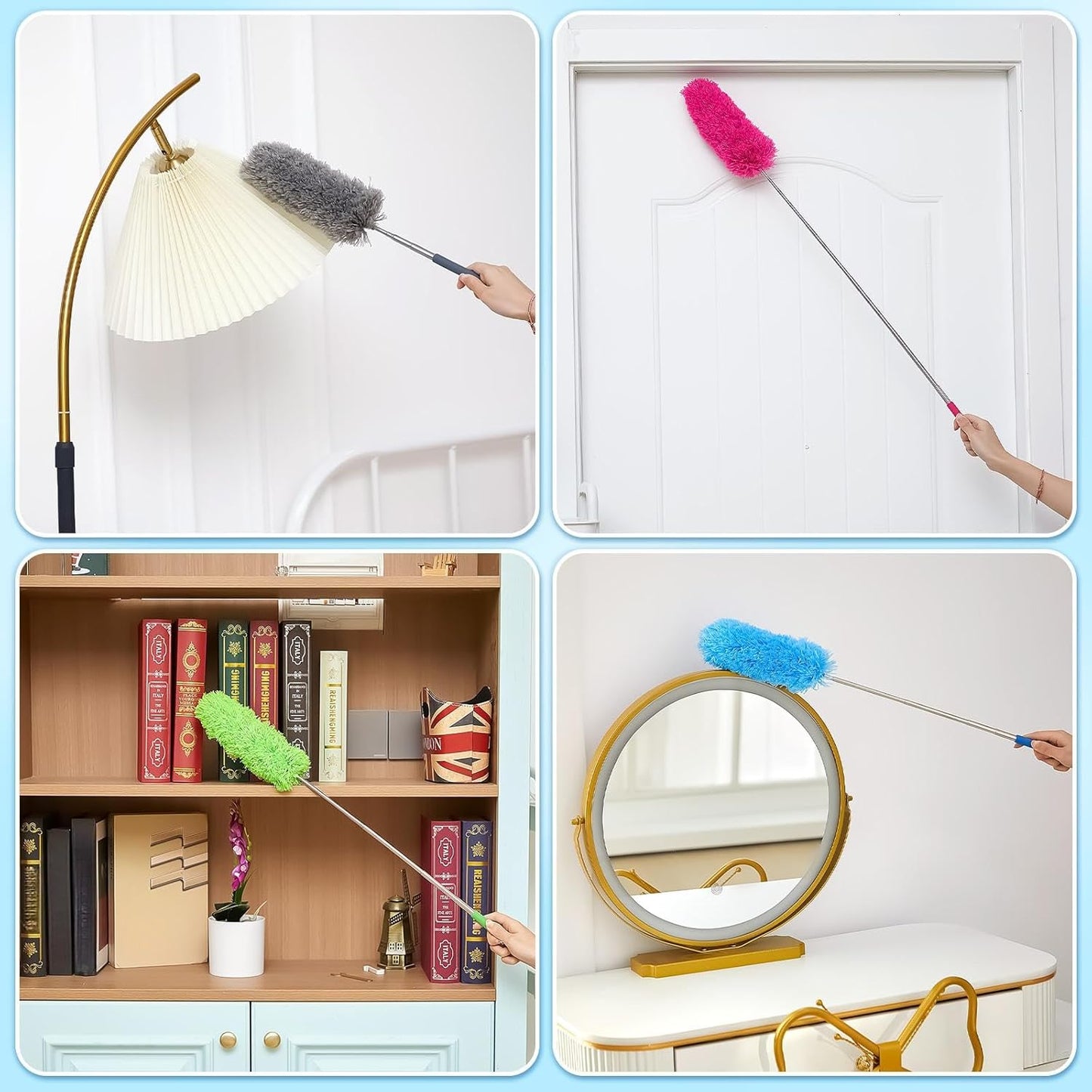 Tanlade 12 Pcs Microfiber Feather Duster for Cleaning 13-31 Inch Extendable Cobweb Dusters Ceiling Fan Duster Washable Bendable Tool for Office Car Window Furniture (Stylish Color)