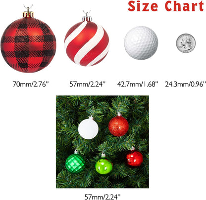 Every Day is Christmas Ornaments, Shatterproof Christmas Tree Ornament Set, Christmas Balls Decoration 50 Count (2.24"/57mm, White Red Green)