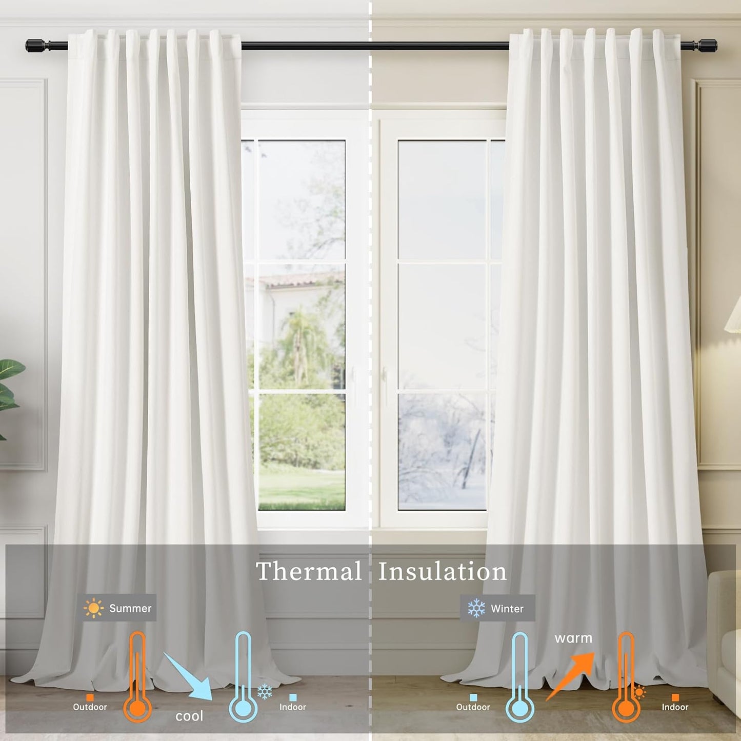 Ivory White Black Out Curtains 84 Inch Long for Bedroom Window Room Darkening Full Light Blocking Curtains Back Tab Neutral Elegant Off White Blackout Curtain Thermal Insulated Linen Drapes 52x84