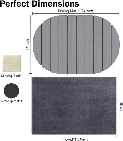 Stone Dish Drying Mat for Kitchen Counter,24"(L)×16"(W) Collapsible Fast-Drying Diatomaceous Earth Mats with Towel Sanding Tool,Versatile Stone Drying Mats for Cups Dishes Bottles