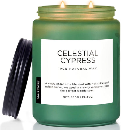 M&SENSE Celestial Cypress - Cedar & Spice Soy Jar Candles, Cedarwood Cardamom Large Winter Scented Candles 19.4oz 110 Hour Long Lasting Burn, Non Toxic Natural Warm Woody Scent Gifts for Men Women