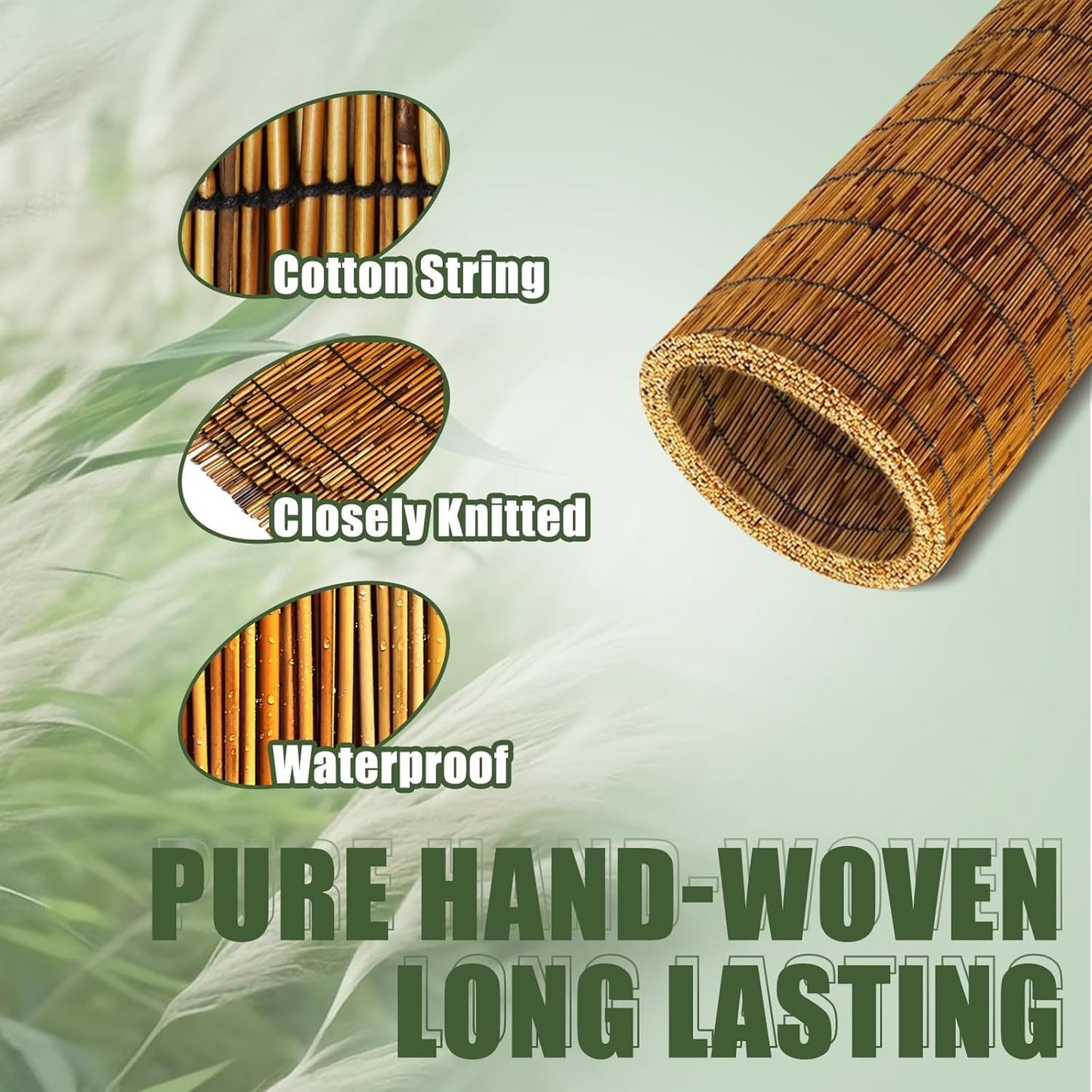 Reed Bamboo Screen Fencing,4FT X 16.4FT Natural Reed Fencing Reed Screen for Balcony Reed Fence Bamboo Reed Fence 4 Feet High for Outdoor Backyard Patio(Brown)