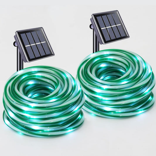 YEGUO Solar Christmas Candy Cane Rope Lights, 2 Pack Each 33ft 100 LED Green & White Solar Rope Light Outdoor Waterproof Decorations String Tube Lights
