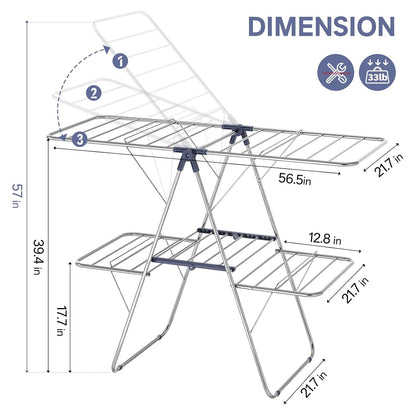 APEXCHASER Clothes Drying Rack with 4 Wings, Drying Rack Clothing with Height-Adjustable, Foldable Gullwings Laundry Drying Rack, Indoor Outdoor Use, No Assembly, Blue