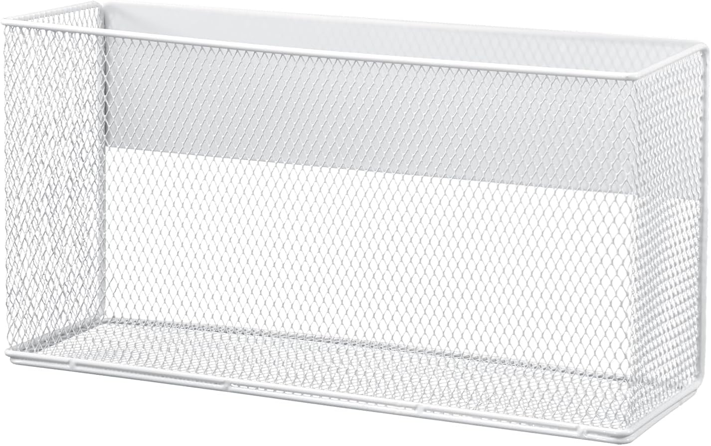 Magnetic Basket 13.77" x4.13" x7.08”,White Mesh Organizer and Holder for White Board and Refrigerator Magnetic Storage Bin Box Containers Organizer for Locker Accessories