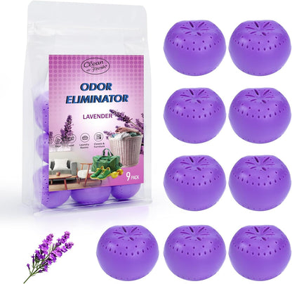 9 Pack Baking Soda Deodorizers, Lavender Scent Shoe Deodorizer Balls, Air Freshener for Home, Odor Eliminator for Closets Bathroom Pets, Up to 80 Days