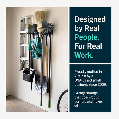 StoreYourBoard Wall-Mounted Rack With 4 Garage Hooks – Heavy-Duty Steel Holder Garage & Garden Storage for Shed, Workshop, or Home Organization – For Rakes, Shovels, Tools & More – 1 Pack, Cactus