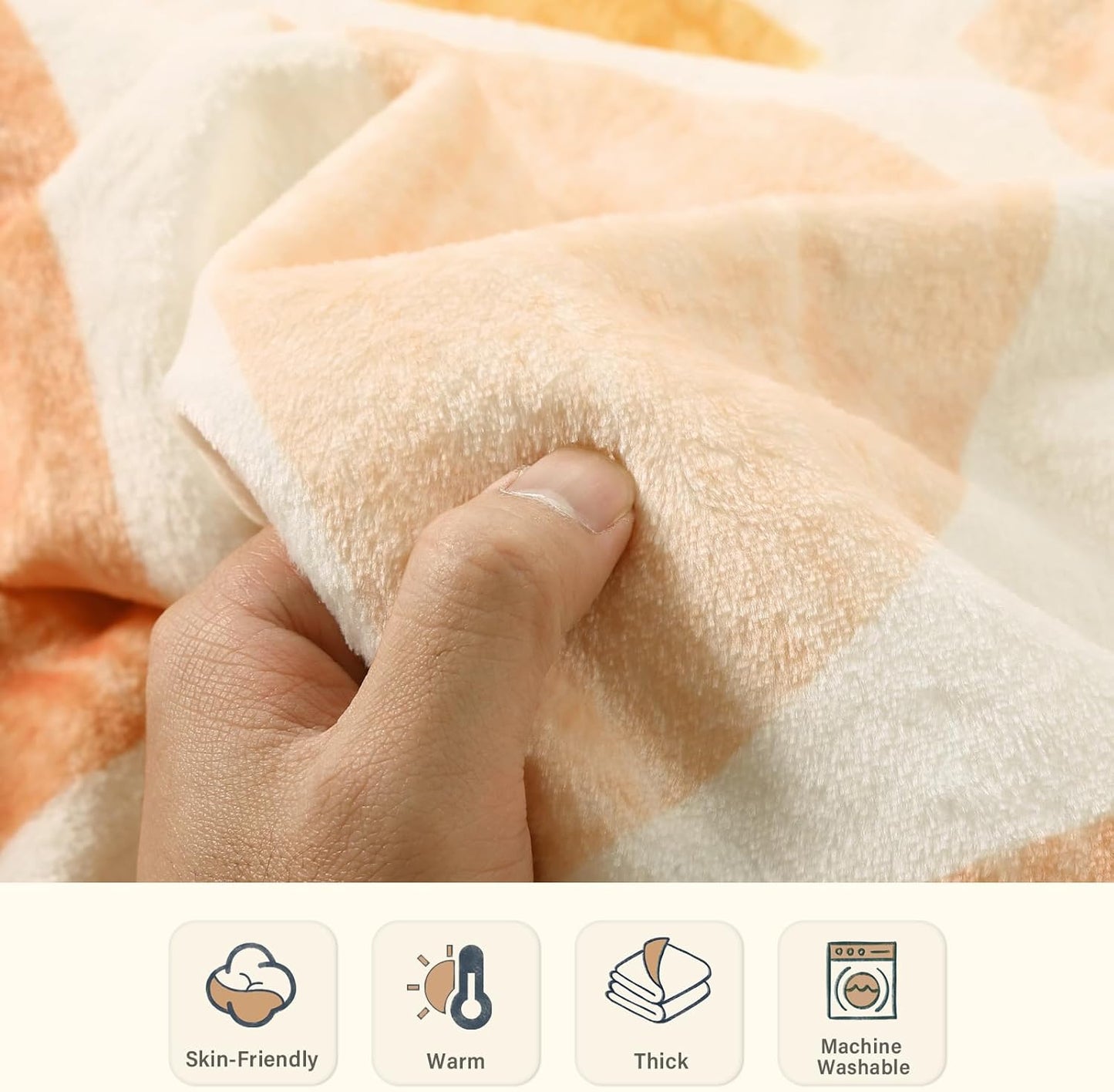 Lahome Terracotta Throw Blanket Soft Cozy Fluffy Warm Throw Blanket for Couch Reversible Geometric Fuzzy Blankets for Bed Sofa Chair, Orange 50''x60''