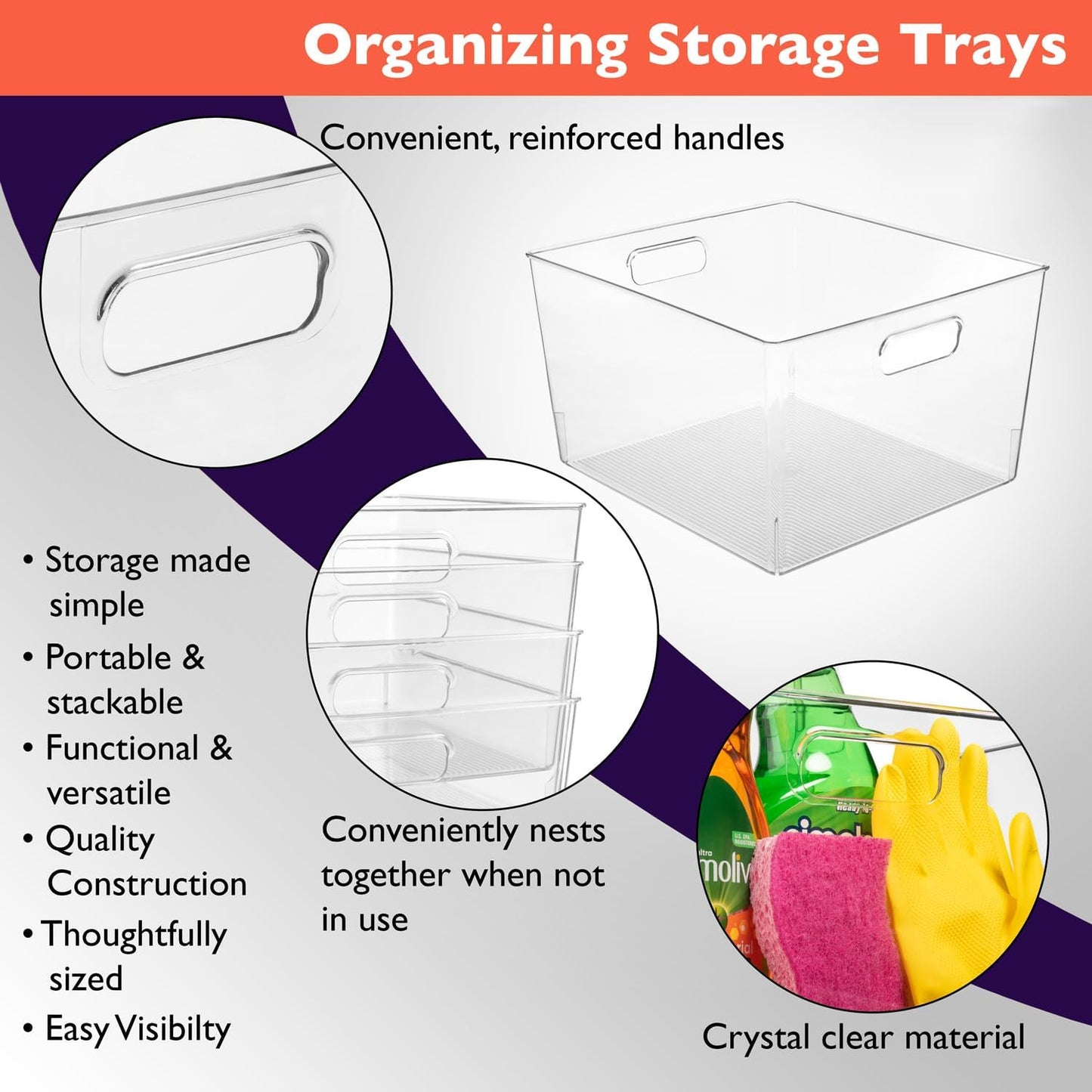 ClearSpace XL Clear Plastic Storage Bins - 2 Pack for Kitchen Cabinet and Fridge Organization
