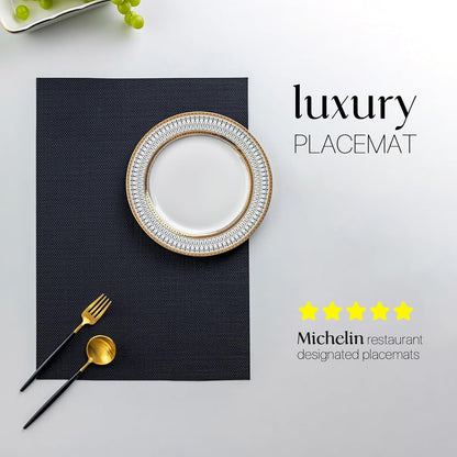LEXMORE Placemats Set of 8 Vinyl/Plastic Woven Place Mats for Kitchen Table Indoor/Outdoor Washable Placemat Wipeable Dining Table Mats(A-Black)