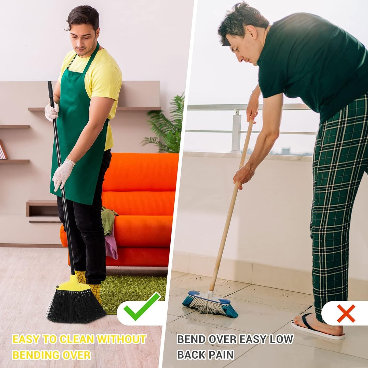 WILLBOND 20 Pcs Heavy Duty Broom Outdoor Indoor Commercial Angle Brooms Bulk for Courtyard Garage Lobby Mall Market Floor Home Kitchen Room Office Pet Hair Rubbish 54 Inch (Yellow)