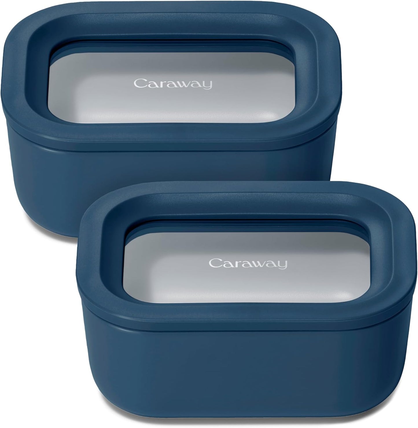 Caraway 2pc Glass Food Storage Set - 2.6 Cup Food Containers (2) - Non-Toxic Ceramic-Coated Glass - Air Release Technology - Compact & Stackable Design - Navy