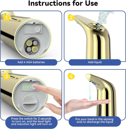 Automatic Soap Dispenser with Infrared Sensor - Adjustable 4-Level Touchless Hand Soap for Kitchen, Bathroom - Battery Operated Electric Dispenser, Durable Plastic, Smart Soap Holder