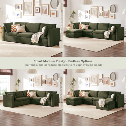 mopio Oversized Modular Sectional Sofa with Fully Removable Covers and Storage, Convertible U, L-Shaped and Sleeper Sectional, Modern Couches with Ottoman Chaise (Olive Green Velvet, 3 Seater)