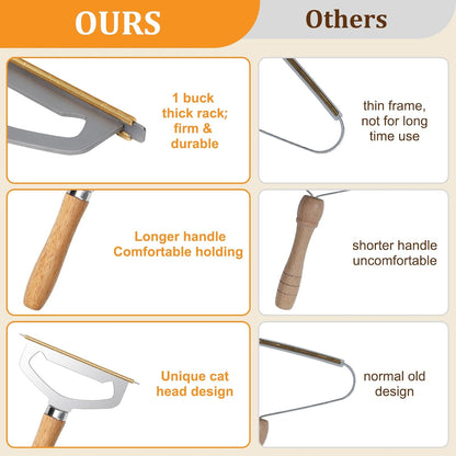 Metal Carpet Brush Pet Hair Remover, 1 Buck Thick Rack Wood Handle Portable Carpet Scraper, Embedded Couch Lint Pilling Dog Cat Fur Remover, Fabric Shaver Depiller Furniture