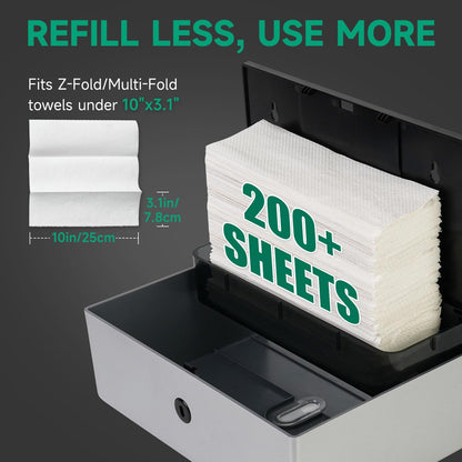 Wall-Mounted Paper Towel Dispenser – Fits Tri-Fold Towels up to 10x3.1 Inches, Holds 200 Sheets, Ideal for Home & Commercial Use (Silver)