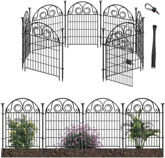 Tall Garden Animal Barrier Fence with Gate, 36 in(H)×17.5 Ft(L) 8 Panels Dog Digging Fence Barrier, Black Heavy Duty Metal Temporary Fences, Reusable Defense Fencing for Outdoor Yard│Patented