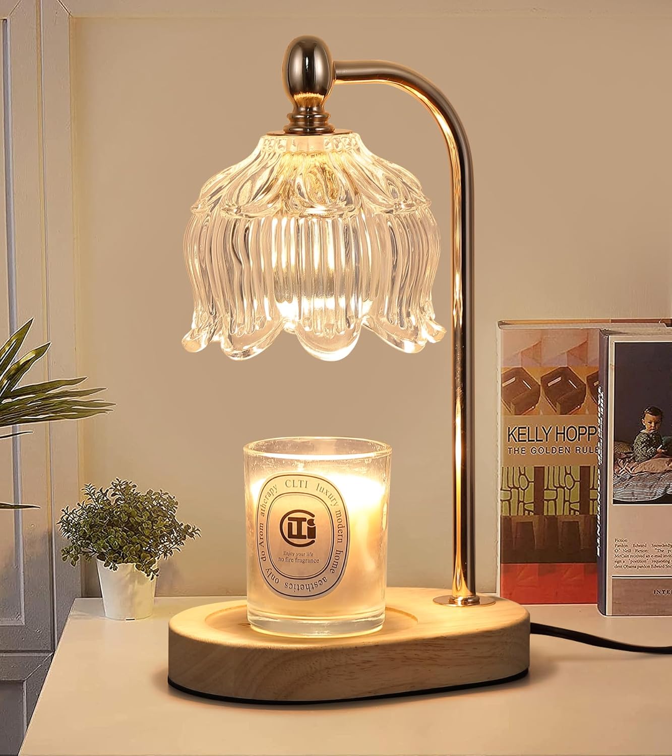 Candle Warmer Lamp with Timer and Dimmer,Electric Gold Light Gifts for Women Melt Wax Warmer Lamp with 2 Bulbs for Candle Jars House Warming New Home Decor Bedroom