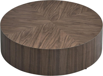 LATBASK 35.5" Round Coffee Table,Rustic Dark Wood Finish,Modern Minimalist Low-Profile Coffee Table for Living Room,Scandinavian Industrial Style,Compact Round Center Table for Small Spaces (Walnut)