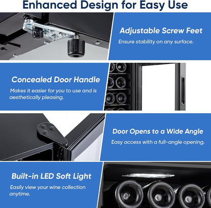 24 Bottle Compressor Wine Cooler Refrigerator with Lock, Freestanding Wine Fridge, 41°F-64°F Digital Temperature Control, Large Wine Cellar for Red, White, Champagne, and Sparkling Wine – Black