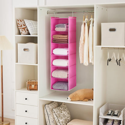 MAX Houser 6-Shelf Hanging Closet Organizer, Hanging Storage Shelves with 2 Sturdy Hooks Space-Saving for Bedroom, Foldable (Pink)