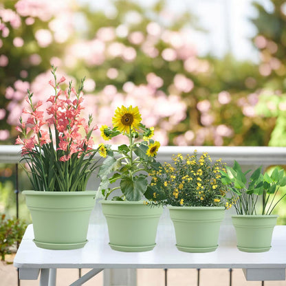 16 inch Plastic-Flower-Pot-for-Indoor-Plants, 4 Pack Large Outdoor Planter Pot with Drainage Holes & Saucers, Resin Decorative Garden Pots Planters