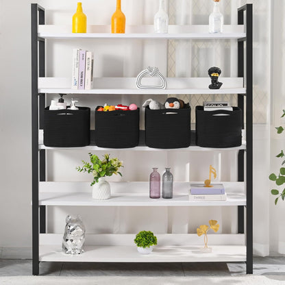 Storage Baskets for Organizing & Shelves, Woven Cotton Rope Organization Bins for Dog Toys, Clothes, Books, Nursery Organizer, 15" Lx11''Wx9.5''H, (4 Packs) Black