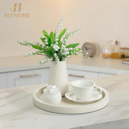 Hanobe Decorative Tray for Coffee Table: Round Ottoman Tray for Living Room 12" Modern Dining Table Organizer Decor Dresser Display Entryway Countertop Cream White