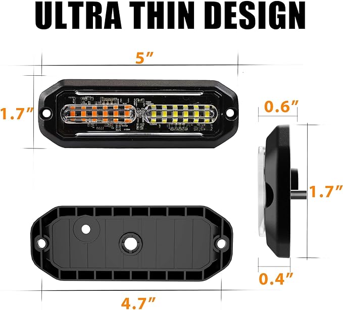 WINECO 8PCS LED Strobe Lights 12V Sync Feature Amber White 12LED Emergency Hazard Warning Lights with Strobe Controller for Trucks Vehicles ATV RV Cars Van