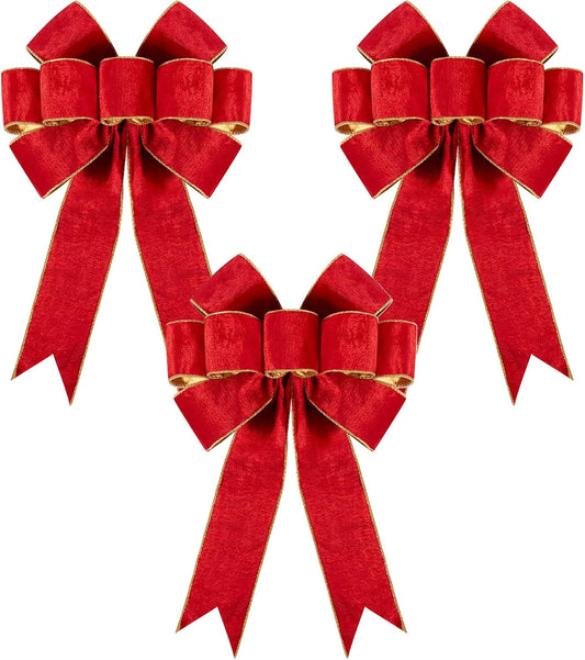 3pcs Large Christmas Bows Velvet Red Bows Holiday Red Christmas Bows Decorations for Wreath Velvet Bows Decor for Christmas Tree Topper, Front Door, Outdoor(14 * 12 inch)