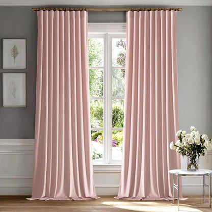 MIULEE Baby Pink Velvet Curtains 108 inches 2 Panels - Luxury Room Darkening Window Drapes for Bedroom Living Room Thermal Insulated Super Soft Blackout Extra Long, Back Tab Rod Pocket Pinch Pleated