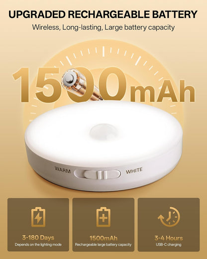 Homelist Upgraded Ultra Bright Motion Sensor Lights Indoor, 6 Pack Rechargeable Puck Light with Remote, 1500mAh Battery Operated Sensor Night Light for Stairs, Cabinet, Bedside, Closet