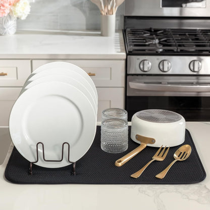 S&T INC. Dish Drying Mat XL, 18” x 24”, Absorbent Microfiber Kitchen Counter Mat, Drying Pad for Dishes, Utensils, Pots and Pans, Extra Large, Diamond Texture, Black