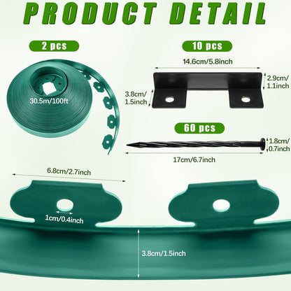 Sasylvia 1.5'' x 200' Landscape Edging Kit Edging Border Coil Include Anchoring Spikes 10 Connectors Plastic Garden Border for Lawn Garden Grass Yard Home(Green)