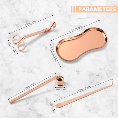 PATOISE 4 in 1 Candle Accessory Set, Candle Wick Trimmer Cutter Mini, Candle Snuffer, Candle Wick Dipper, Tray Holder in Gift Package for Candle Aromatherapy Lovers(4PCS Rose Gold)